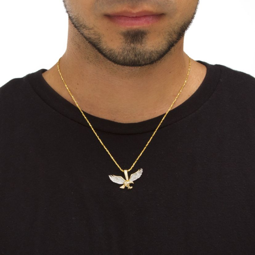 Mens Diamond Accent 10k Yellow Gold Two-Tone Golden Eagle Pendant
