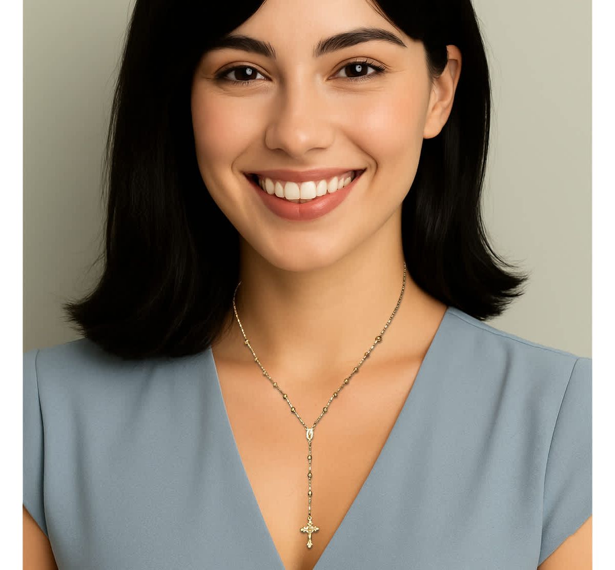 Rosary Style Necklace in Gold-Plated Sterling Silver