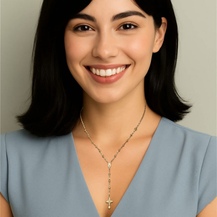 Rosary Style Necklace in Gold-Plated Sterling Silver