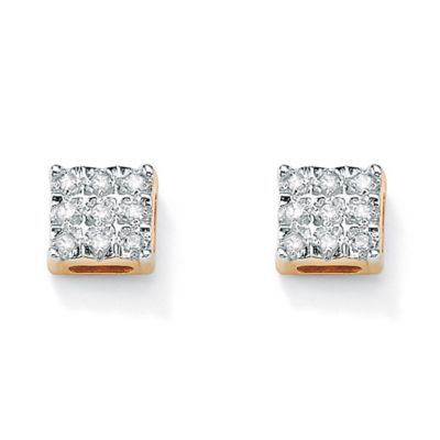 Seta Jewelry 1/7 TCW Diamond 10k Yellow Gold Square-Shaped Stud Earrings, White