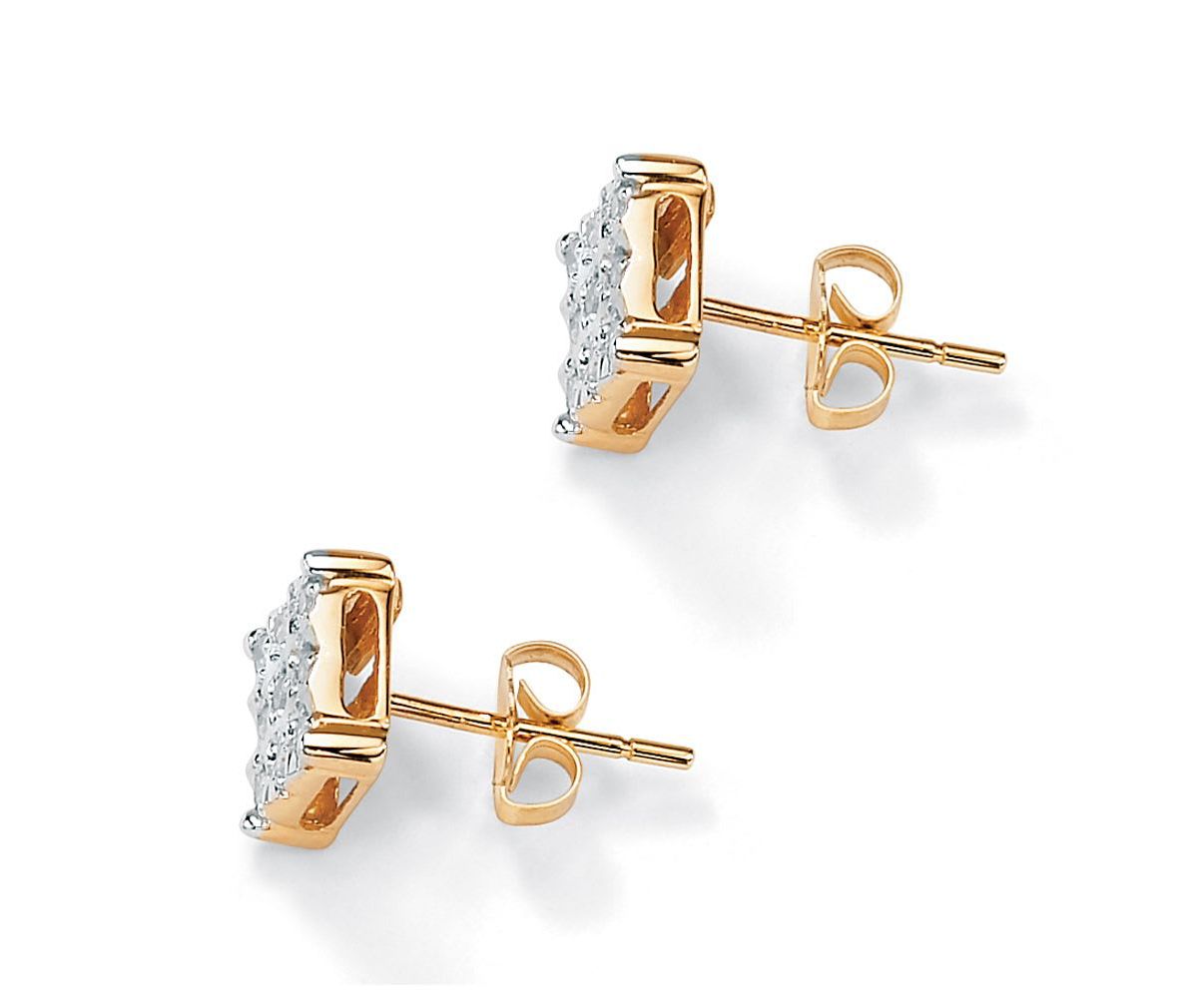 1/7 TCW Round Diamond 10k Yellow Gold Square-Shaped Stud Earrings