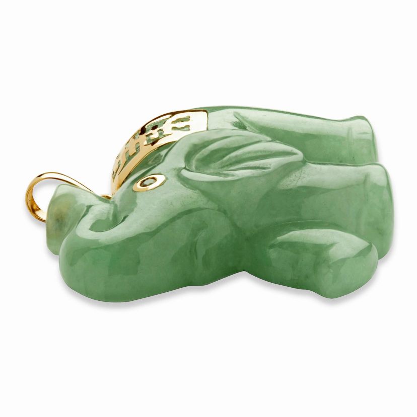 Green Jade 14k Gold Lucky Elephant Charm Pendant