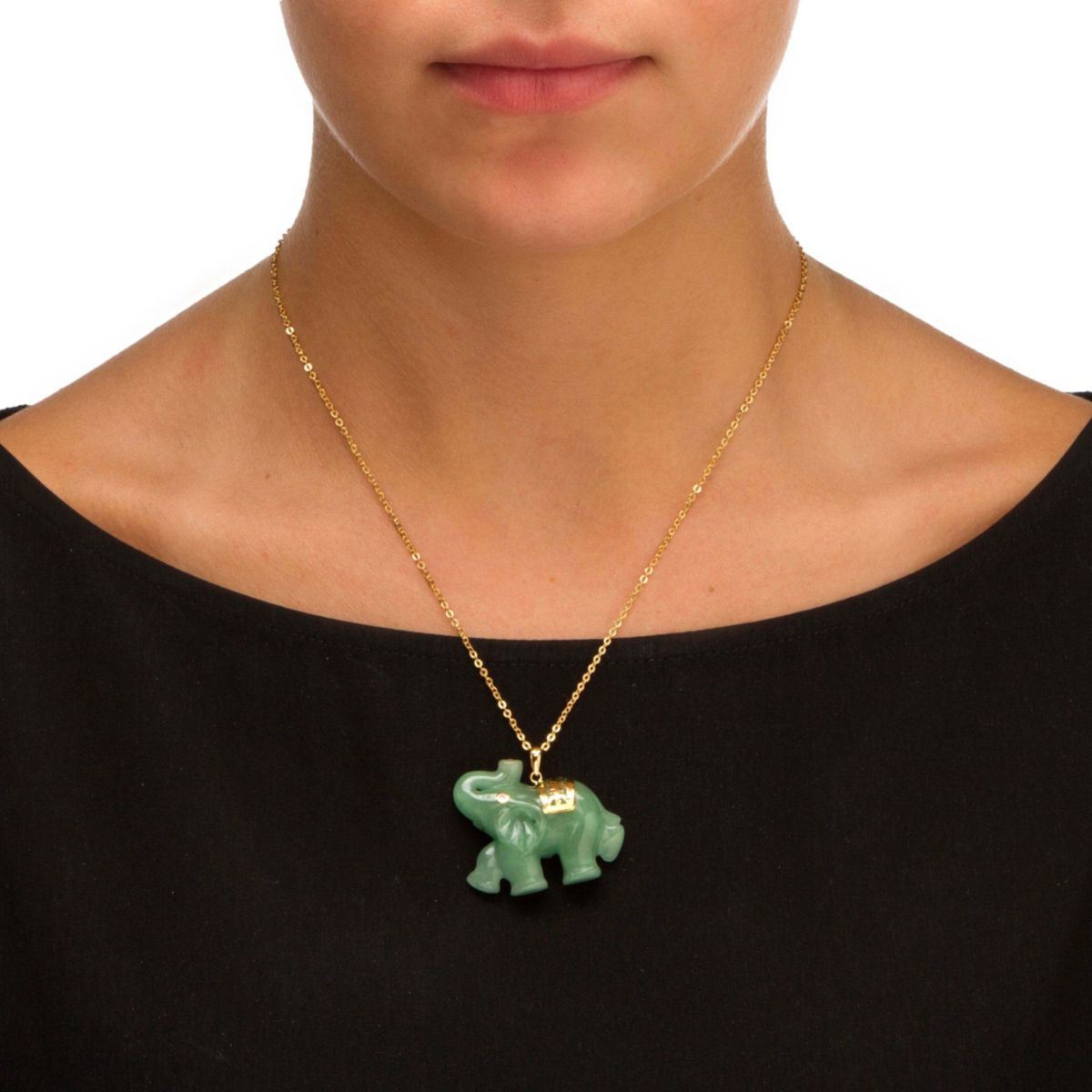 Green Jade 14k Gold Lucky Elephant Charm Pendant