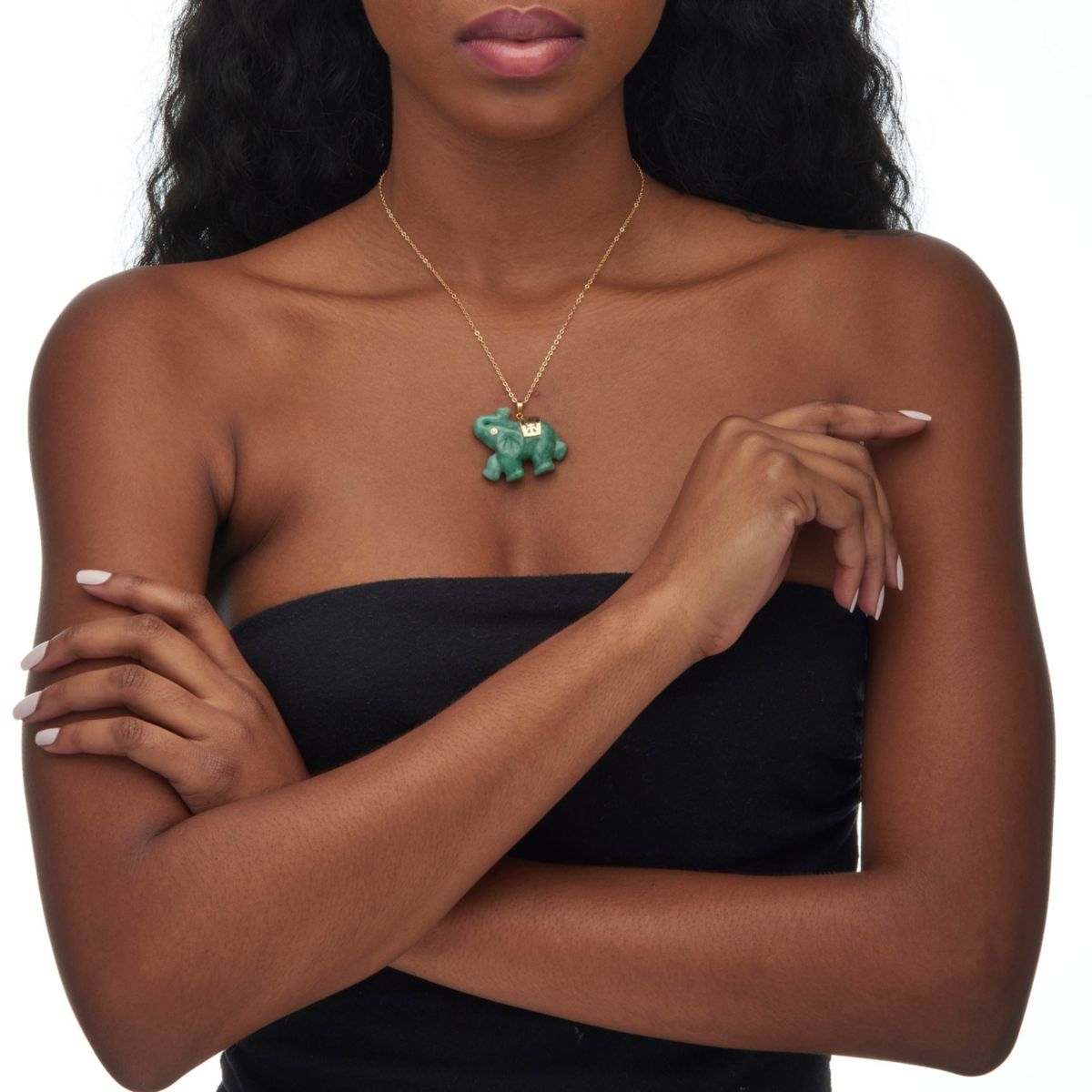 Green Jade 14k Gold Lucky Elephant Charm Pendant