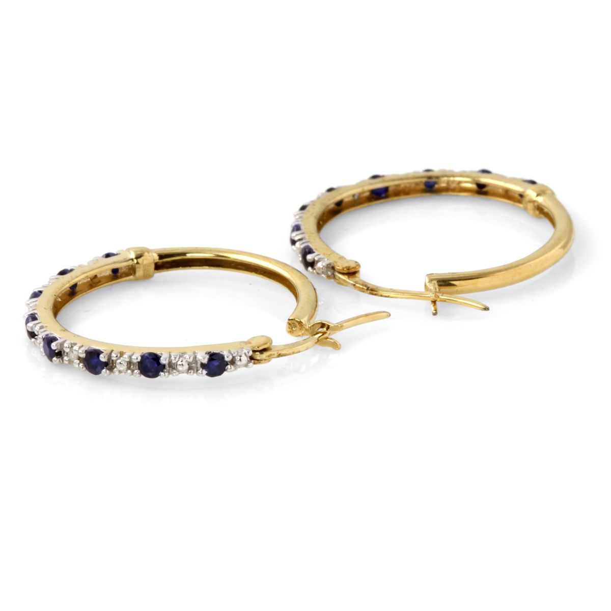 .82 TCW Genuine Midnight Blue Sapphire Hoops in 18k Gold-plated Sterling Silver