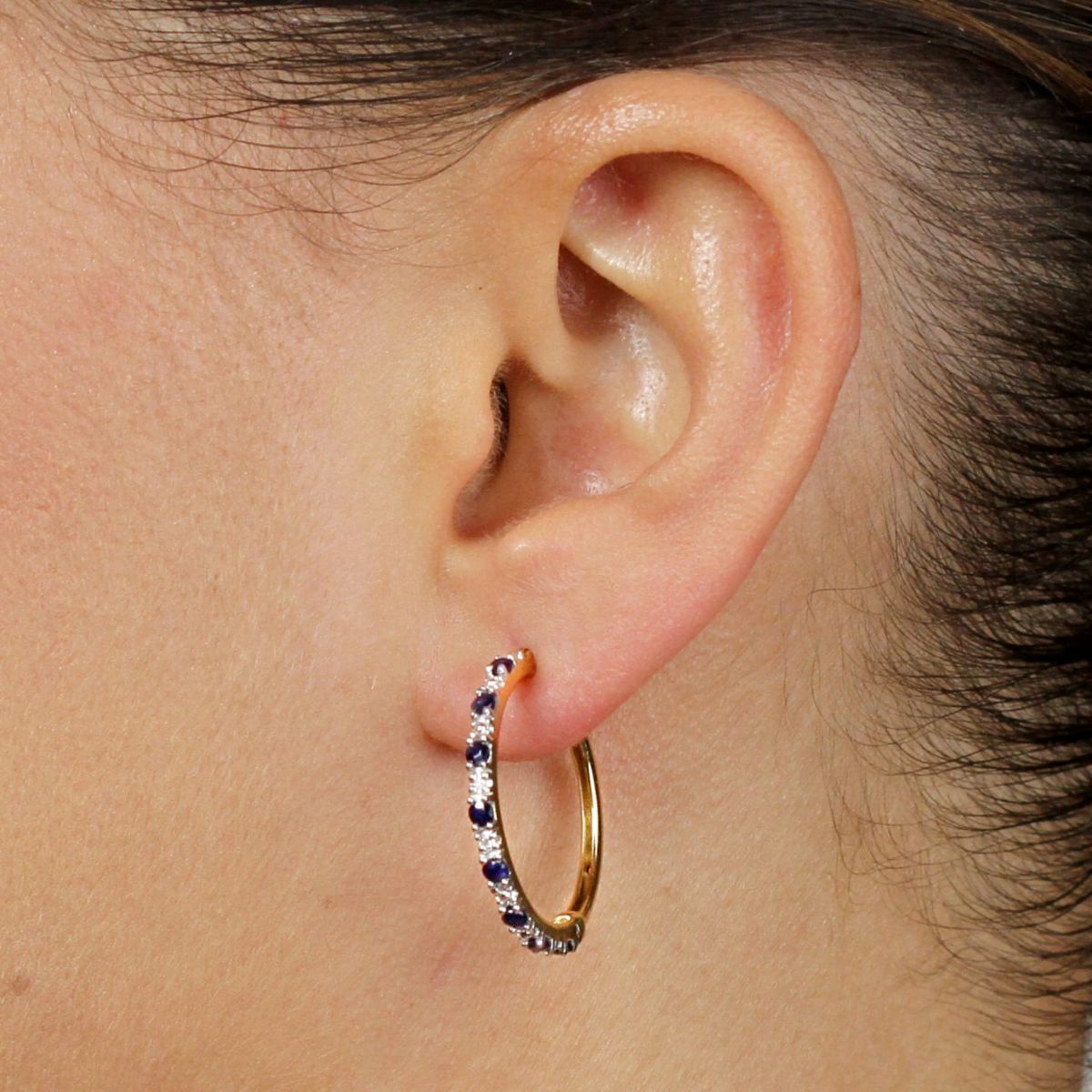 .82 TCW Genuine Midnight Blue Sapphire Hoops in 18k Gold-plated Sterling Silver