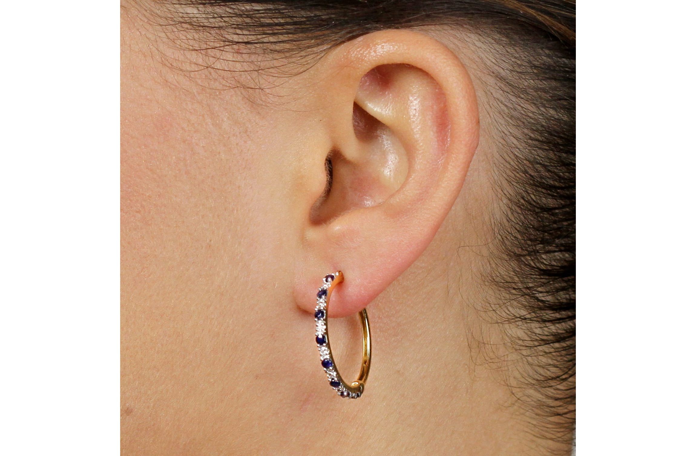 .82 TCW Genuine Midnight Blue Sapphire Hoops in 18k Gold-plated Sterling Silver