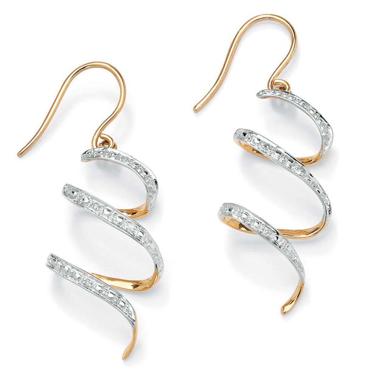 Diamond Accent 10k Yellow Gold 1" Ribbon Drop Earrings