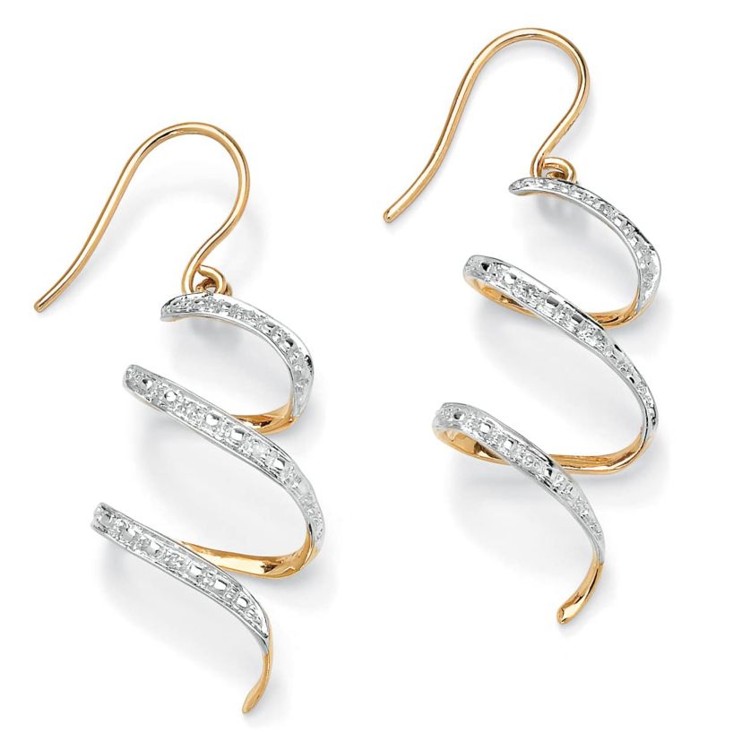 Diamond Accent 10k Yellow Gold 1" Ribbon Drop Earrings