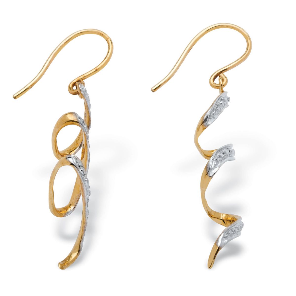 Diamond Accent 10k Yellow Gold 1" Ribbon Drop Earrings