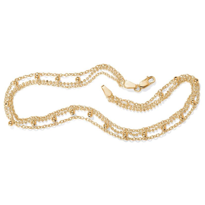 Triple-Strand Beaded Ankle Bracelet in Gold-Plated Sterling Silver