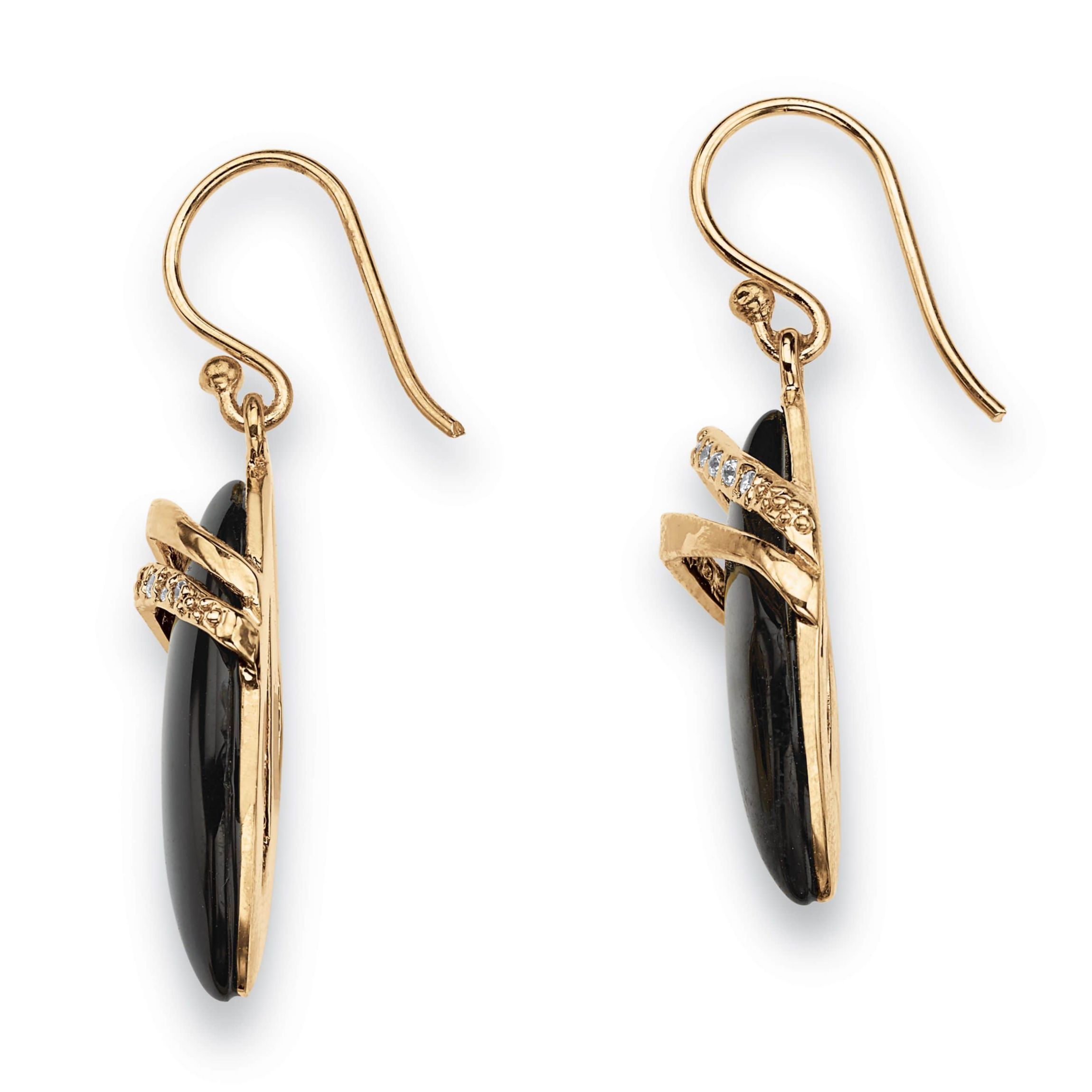 Marquise-Shaped Genuine Onyx Cubic Zirconia Accent 18k Gold-Plated Drop Earrings