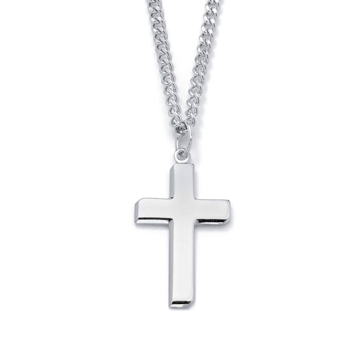 Mens Sterling Silver Cross Pendant and Stainless Steel Chain 24"
