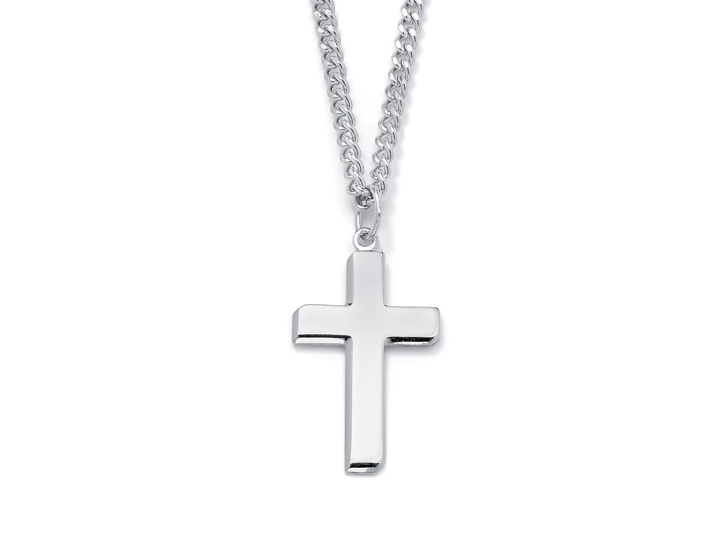 Mens Sterling Silver Cross Pendant and Stainless Steel Chain 24"
