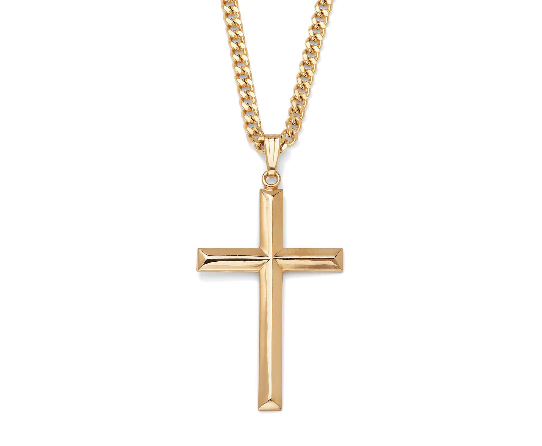 Gold Ion-Plated Stainless Steel Cross Pendant and Chain 24"