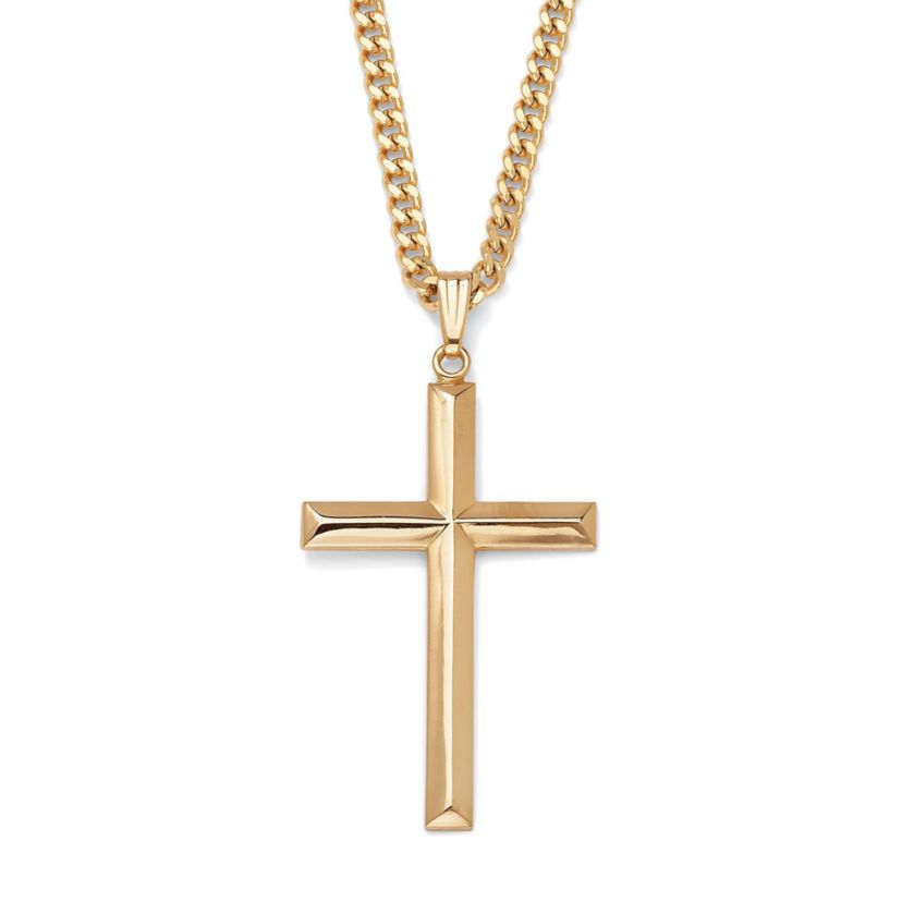 Gold Ion-Plated Stainless Steel Cross Pendant and Chain 24"