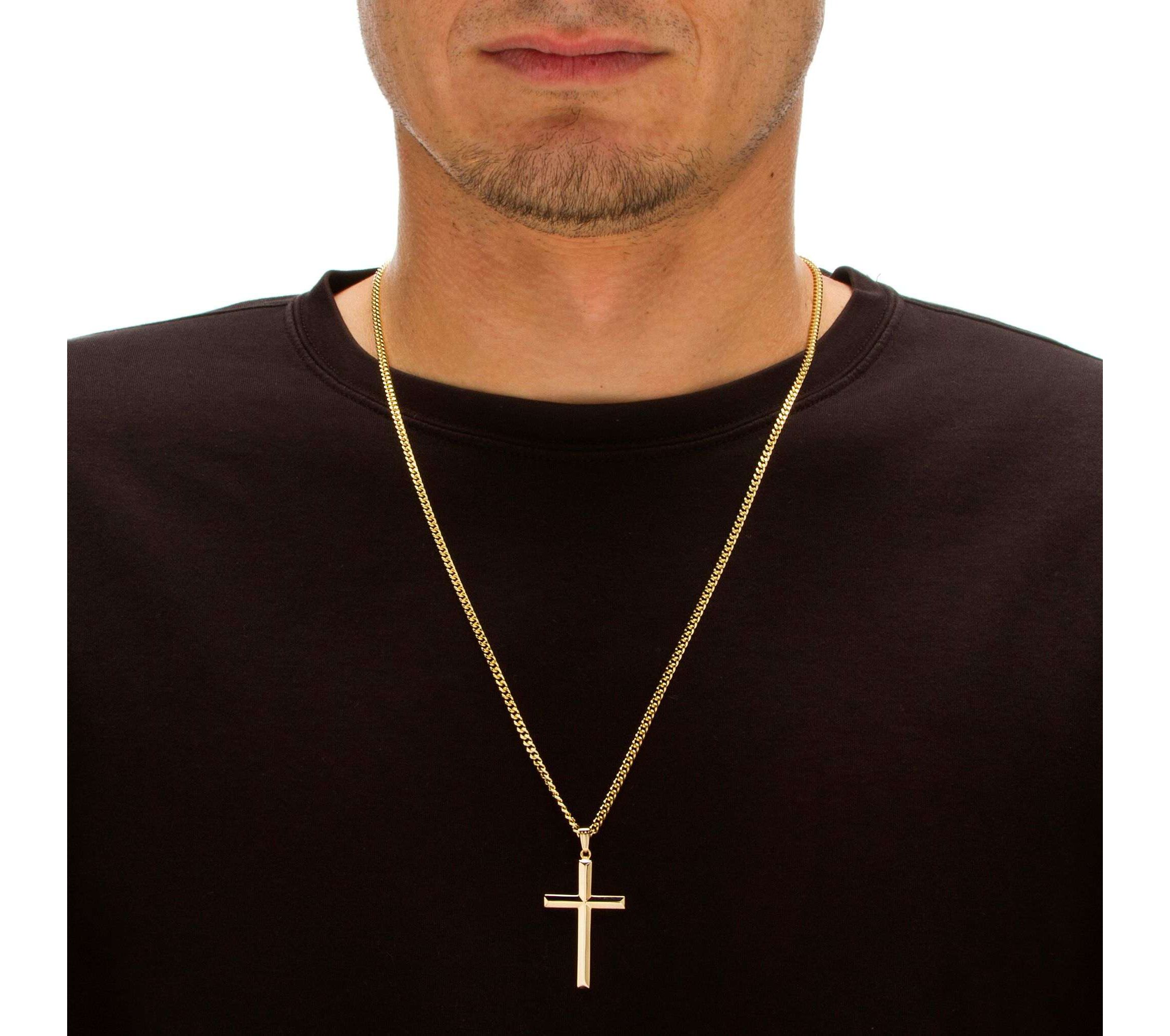 Gold Ion-Plated Stainless Steel Cross Pendant and Chain 24"