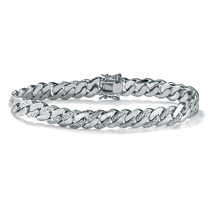 Mens Diamond Accent Curb-Link Bracelet Platinum-Plated 8.5"