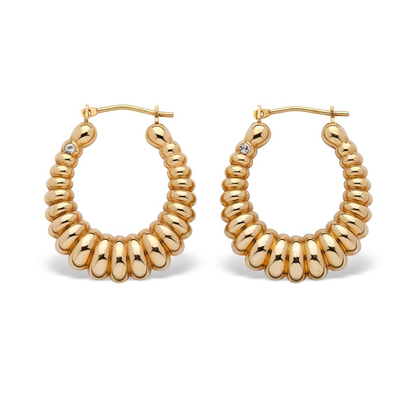 14k Gold Shrimp-Style Ultra-Lightweight Hoop Earrings Nano Diamond Resin Filled