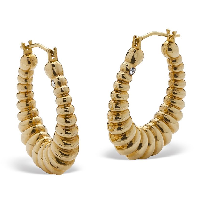 14k Gold Shrimp-Style Ultra-Lightweight Hoop Earrings Nano Diamond Resin Filled