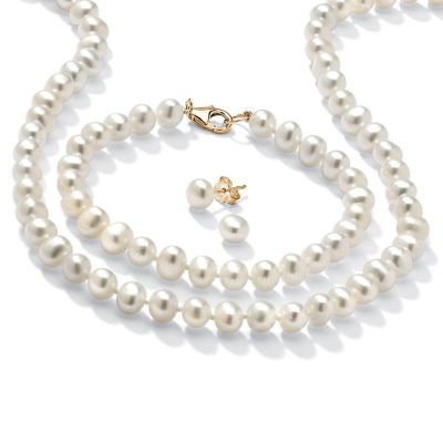 Seta Jewelry Genuine Cultured Freshwater Pearl 3-Piece Jewelry Set in 14k Gold-plated Sterling Silver