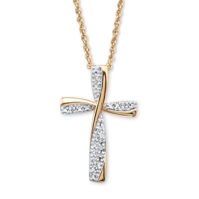 Seta Jewelry Diamond Accent 18k Gold-plated Silver Two-Tone Cross Pendant Necklace 18"