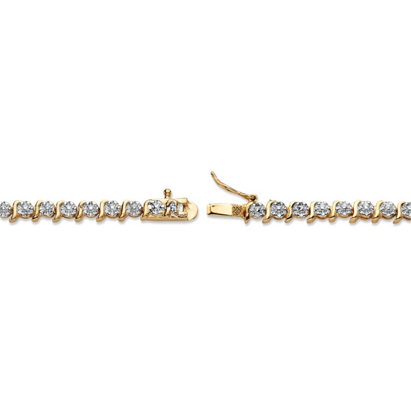 Round Diamond Accent S-Link Tennis Bracelet Yellow Gold-Plated 7.5"