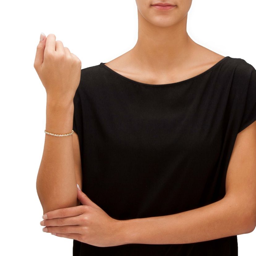 Round Diamond Accent S-Link Tennis Bracelet Yellow Gold-Plated 7.5"