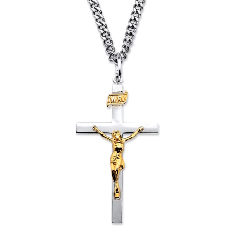 Two-Tone Crucifix 14k Gold-plated Sterling Silver Pendant Necklace 24"