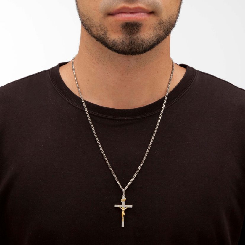 Two-Tone Crucifix 14k Gold-plated Sterling Silver Pendant Necklace 24"