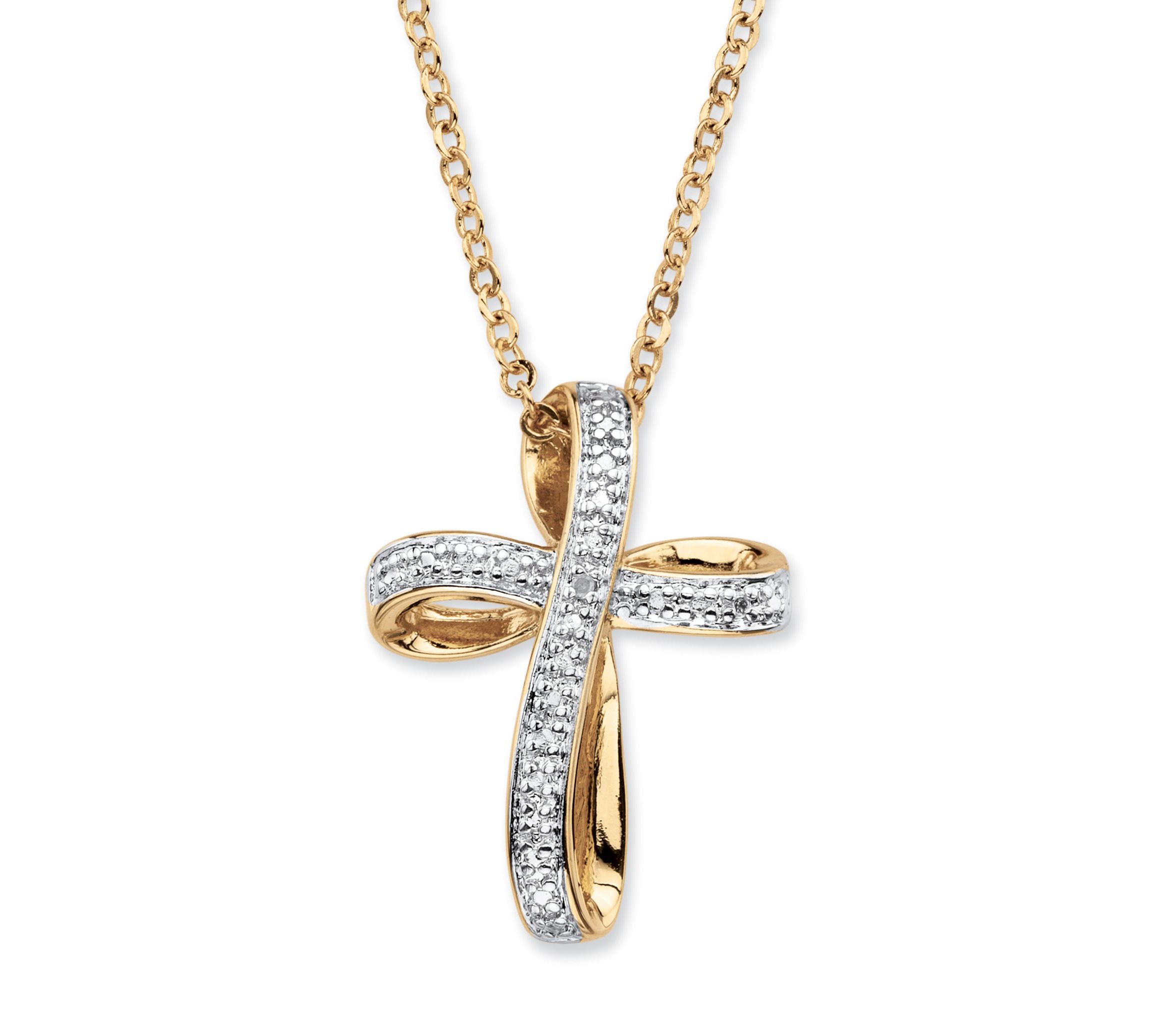 White Diamond Accent Two-Tone 18k Gold-Plated Cross Pendant Necklace 18"