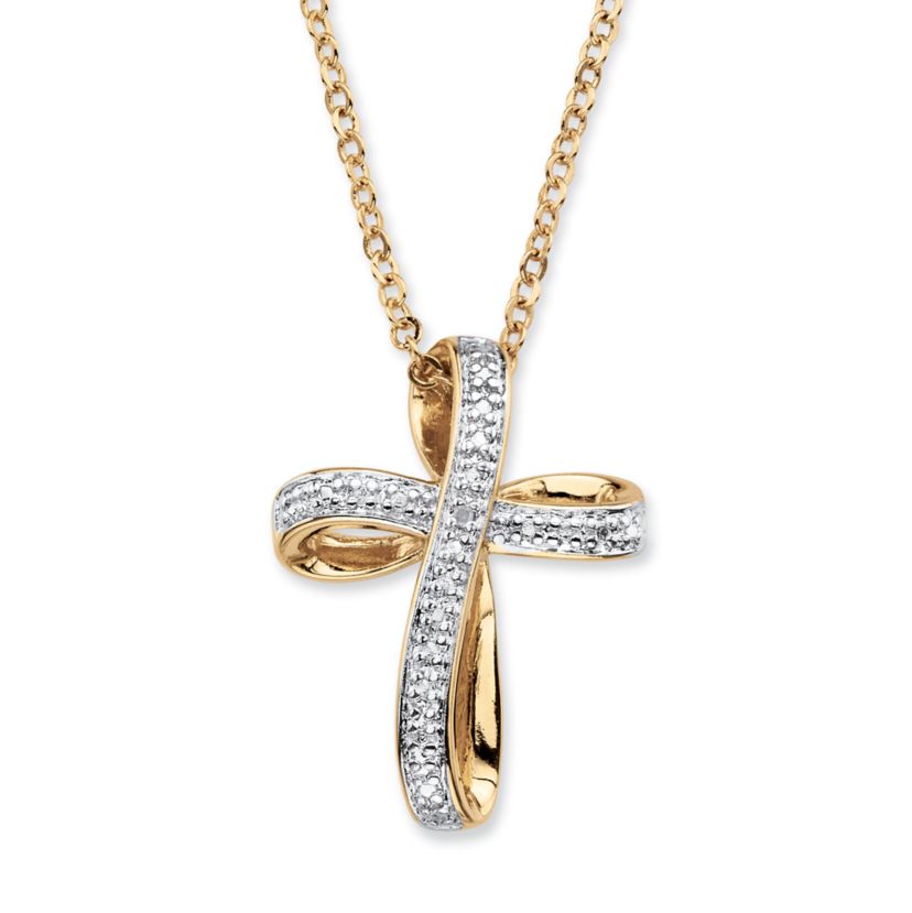 White Diamond Accent Two-Tone 18k Gold-Plated Cross Pendant Necklace 18"