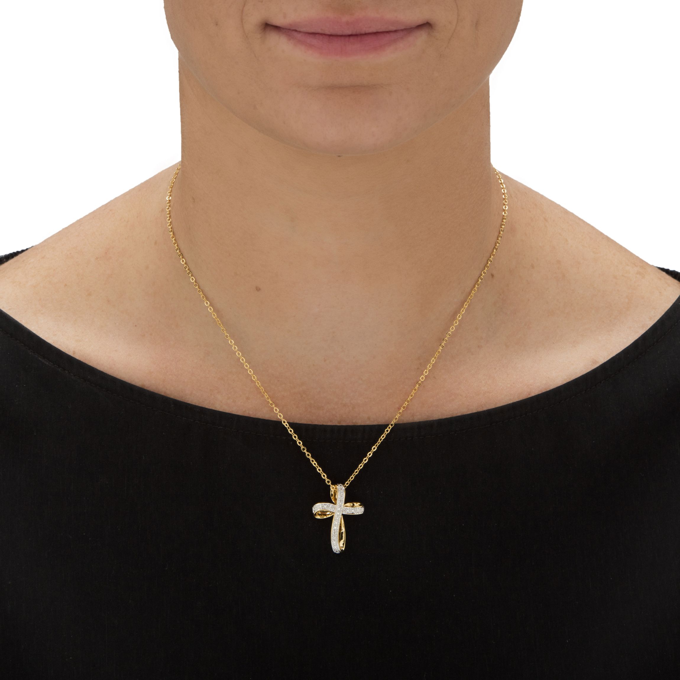 White Diamond Accent Two-Tone 18k Gold-Plated Cross Pendant Necklace 18"