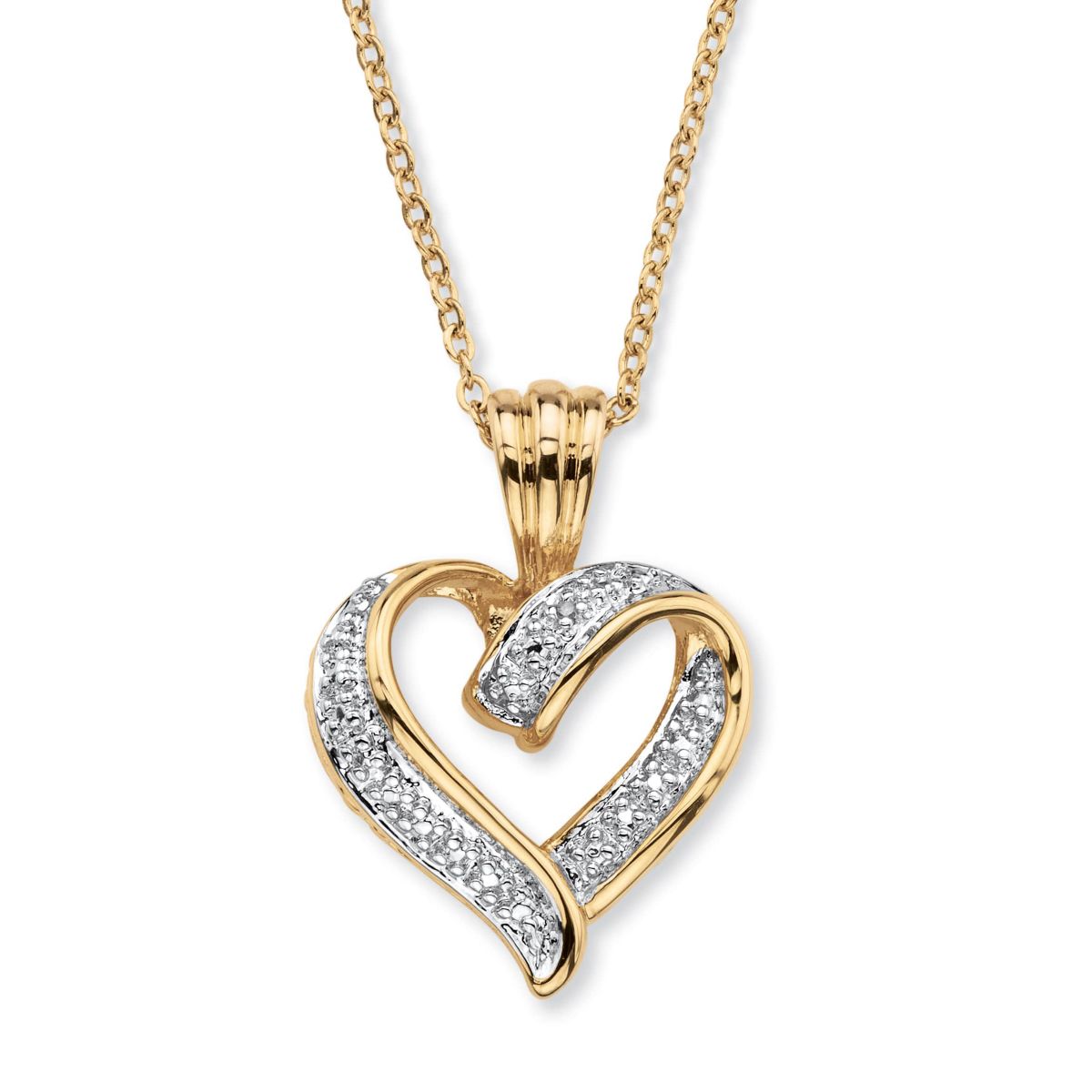 Diamond Accent Pave-Style 18k Gold-Plated Heart Pendant Necklace 18"