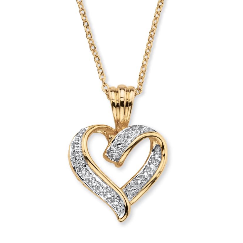 Diamond Accent Pave-Style 18k Gold-Plated Heart Pendant Necklace 18"