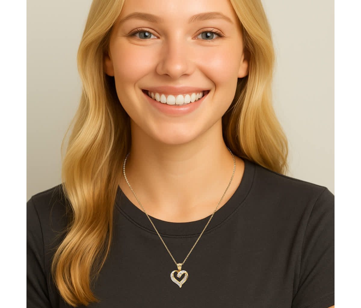 Diamond Accent Pave-Style 18k Gold-Plated Heart Pendant Necklace 18"