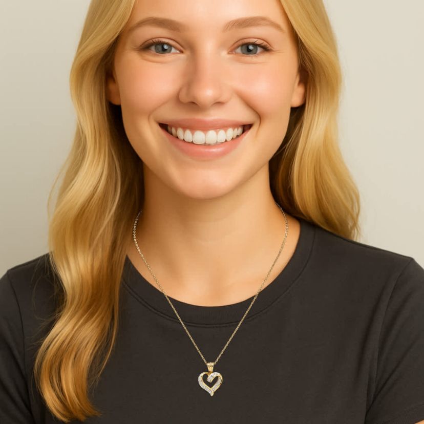 Diamond Accent Pave-Style 18k Gold-Plated Heart Pendant Necklace 18"