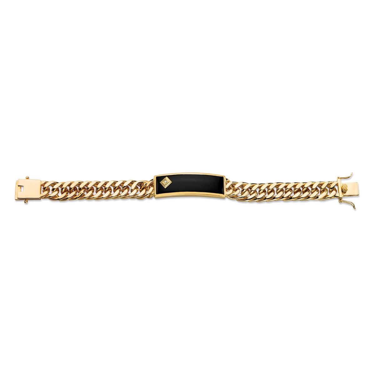 Mens Genuine Onyx and Diamond Accent Gold-Plated Curb-Link Bracelet 8"