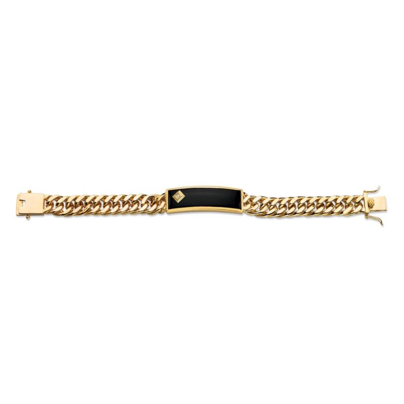 Mens Genuine Onyx and Diamond Accent Gold-Plated Curb-Link Bracelet 8"