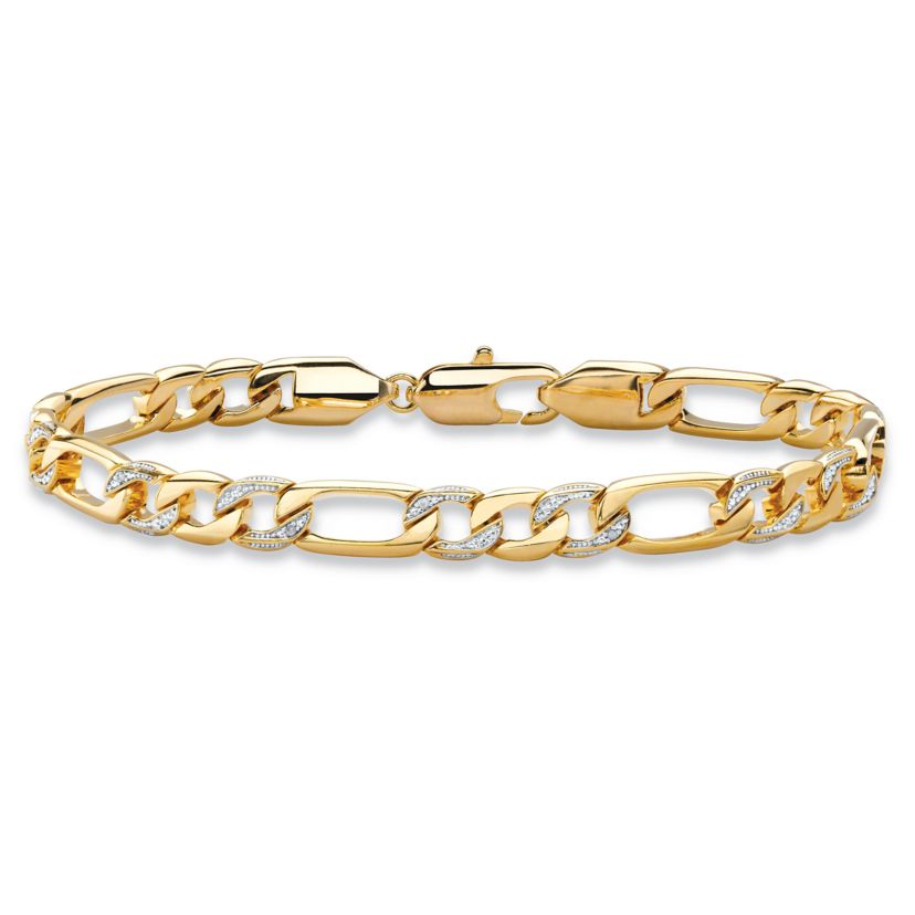 Mens Diamond Accent Pave-Style Gold-Plated Figaro-Link Bracelet 8.5"