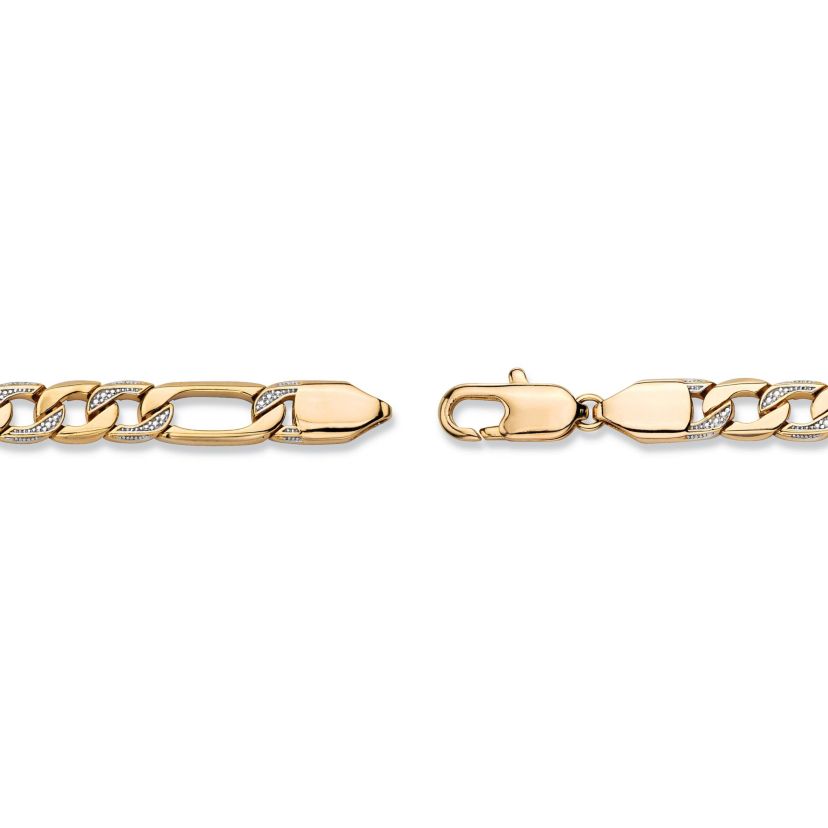Mens Diamond Accent Pave-Style Gold-Plated Figaro-Link Bracelet 8.5"