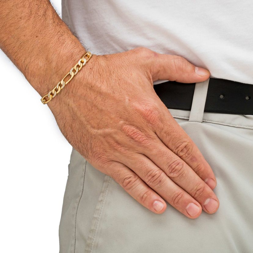 Mens Diamond Accent Pave-Style Gold-Plated Figaro-Link Bracelet 8.5"