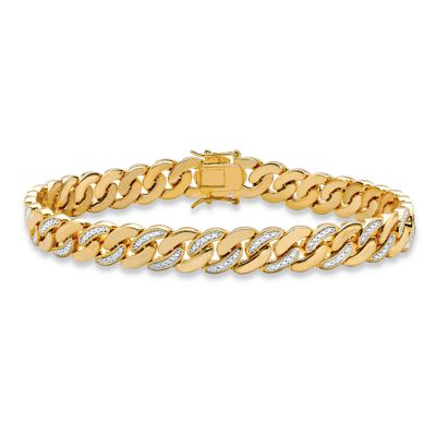 Seta Jewelry Men's Diamond Accent Gold-Plated Angled Curb-Link Bracelet 8.5"