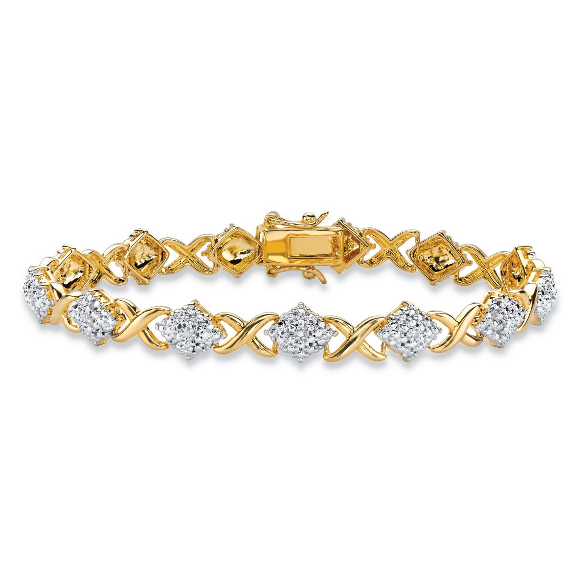 Diamond Accent Pave-Style 14k Yellow Gold "X and O" Tennis Bracelet 7.5"