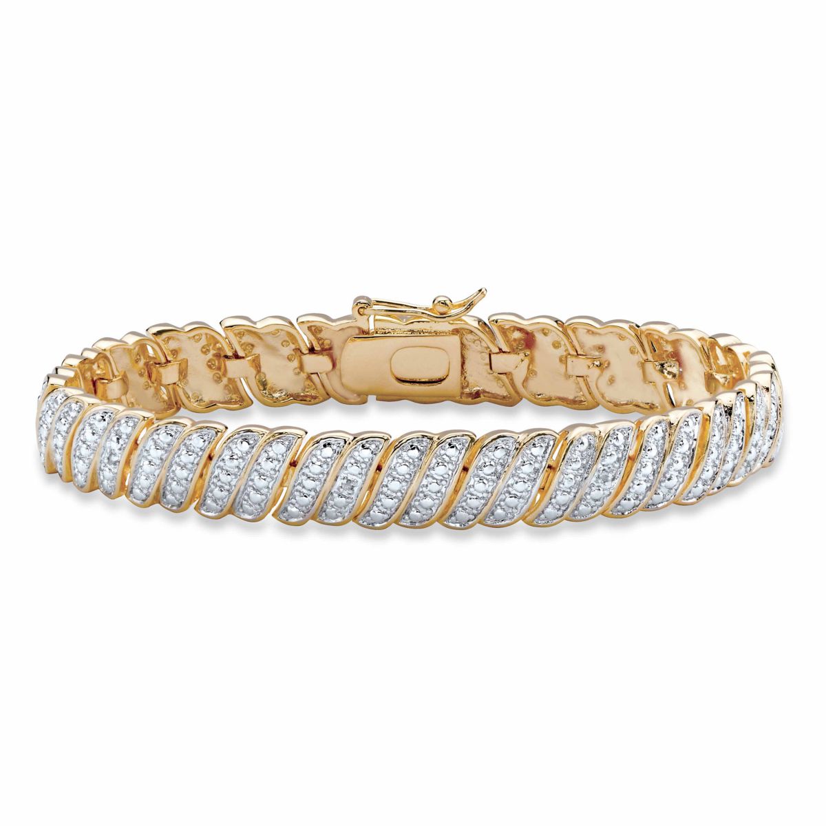 Diamond Accent Gold-Plated Two-Tone Pave-Style S-Link Tennis Bracelet 7"