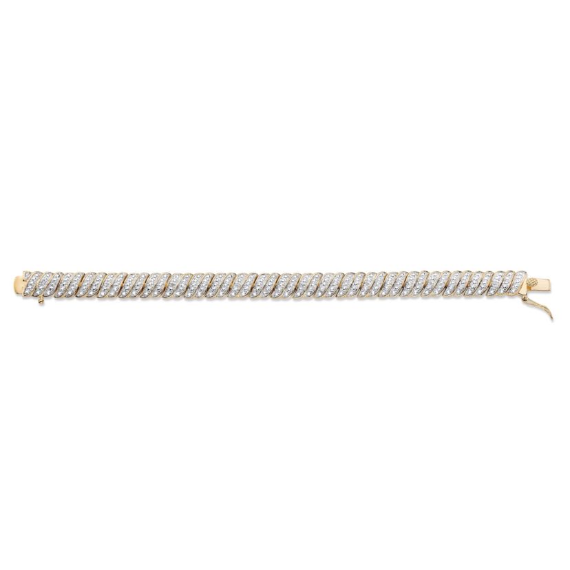 Diamond Accent Gold-Plated Two-Tone Pave-Style S-Link Tennis Bracelet 7"