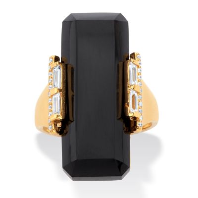 Seta Jewelry Genuine Black Onyx and Cubic Zirconia Cocktail Ring .59 TCW in 18k Gold-plated Sterling Silver