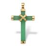 10k Yellow Gold and Genuine Green Jade and Cross Pendant 1.5"