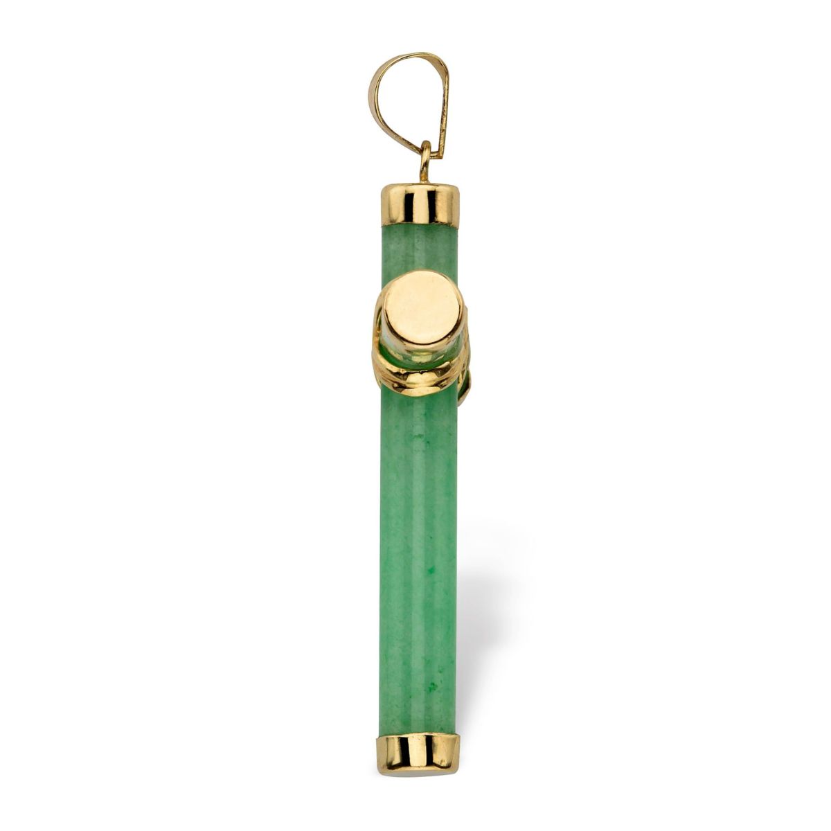10k Yellow Gold and Genuine Green Jade and Cross Pendant 1.5"