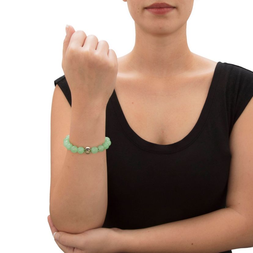 Genuine Green Jade and Gold-Plated Beaded Stretch Bracelet 7"